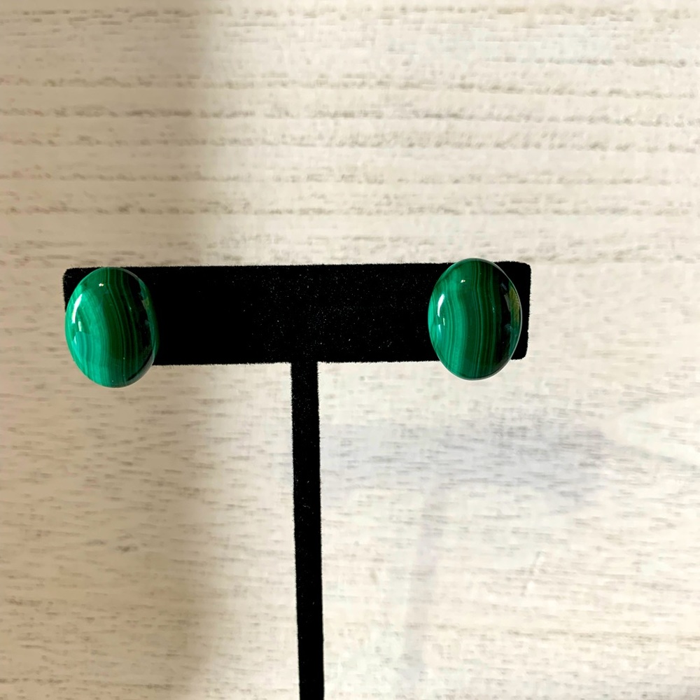 Malachite green half-moon pierced post earrings